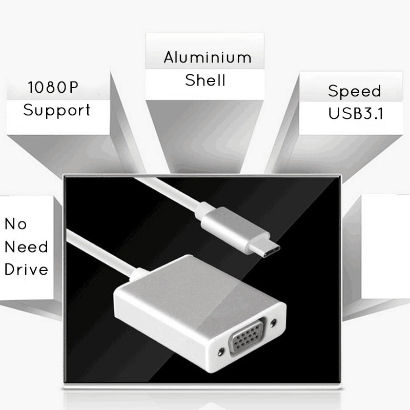 Cáp Chuyển Đổi usbc Sang vga usb 3.1 1080p fhd Cho mac-book 12 inch chromebook pixel lumia 950xl
