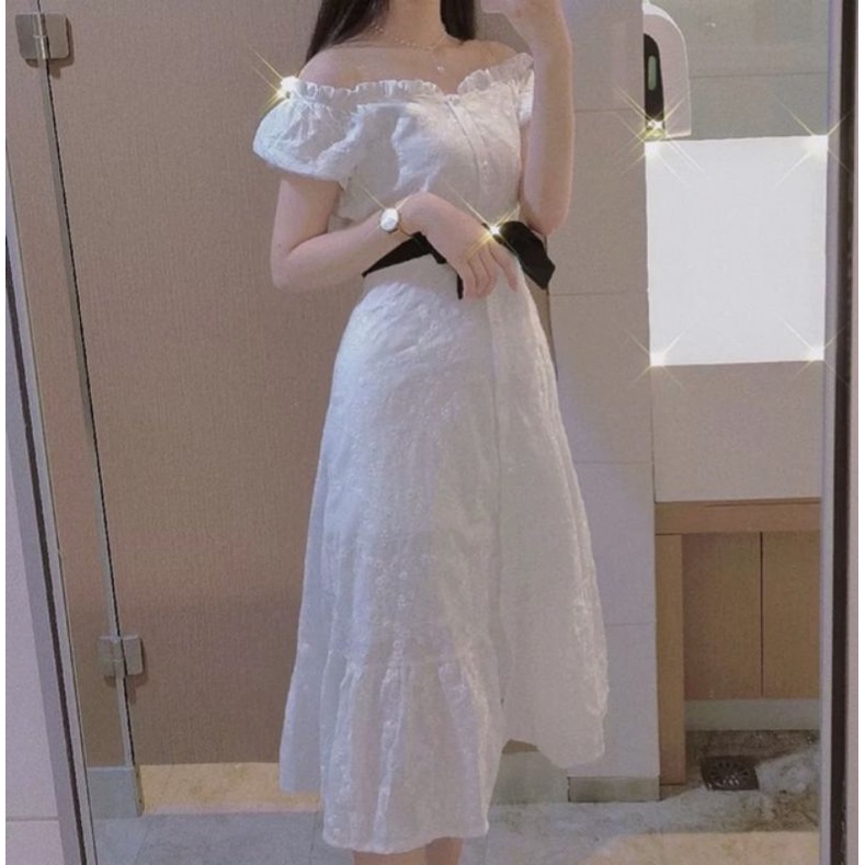 Đầm trễ vai trắng tiểu thư đuôi cá nữ tính Miu Dress