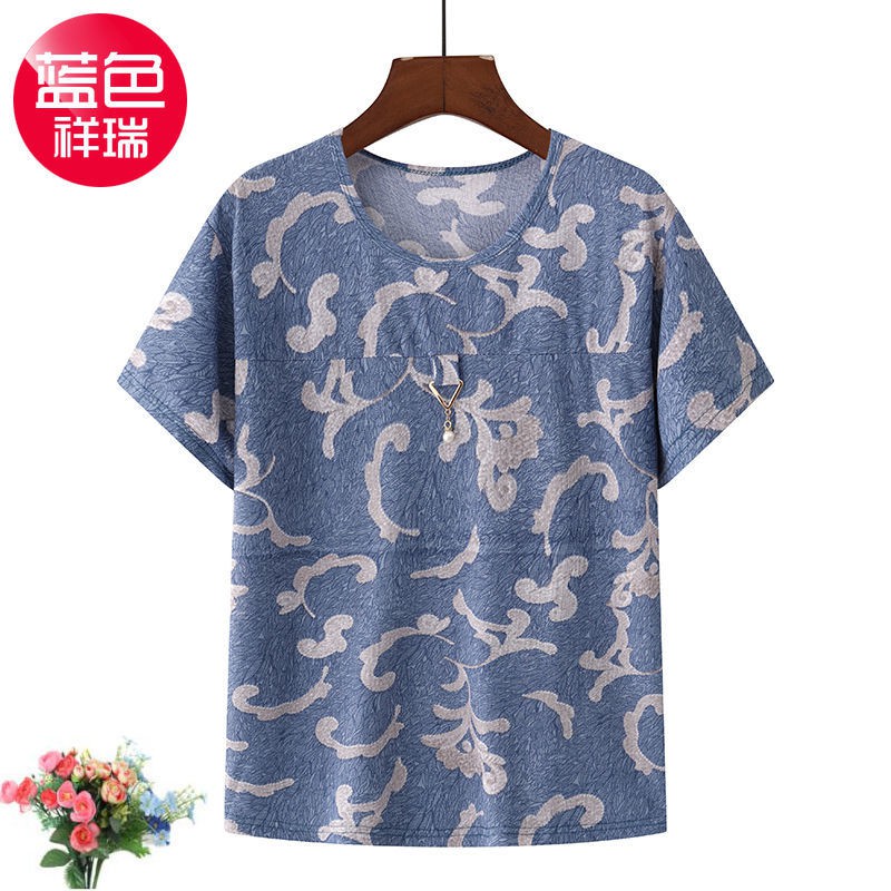 High-quality mother s summer short-sleeved T-shirt female ice silk loose large size middle-aged and elderly women’s clothing Grandma Summer Short Sleeve