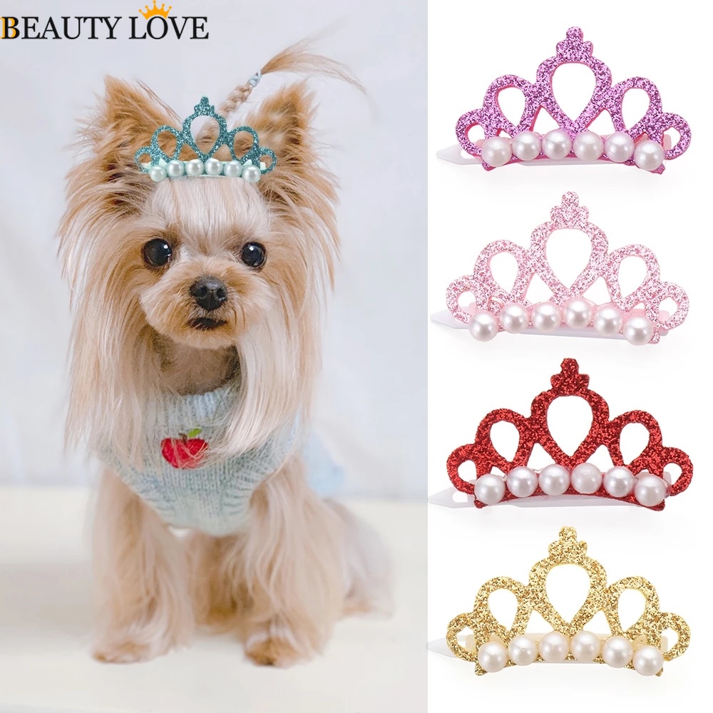 Kẹp TóC HìNh Nơ ĐíNh Kim Cương NgọC Trai Giả 5 MàU Dễ Thương Cho Thú Cưng