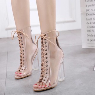 Sz 35-40,41,42 bốt chiến binh hở mũi trong suốt 12cm sang chảnh 2019