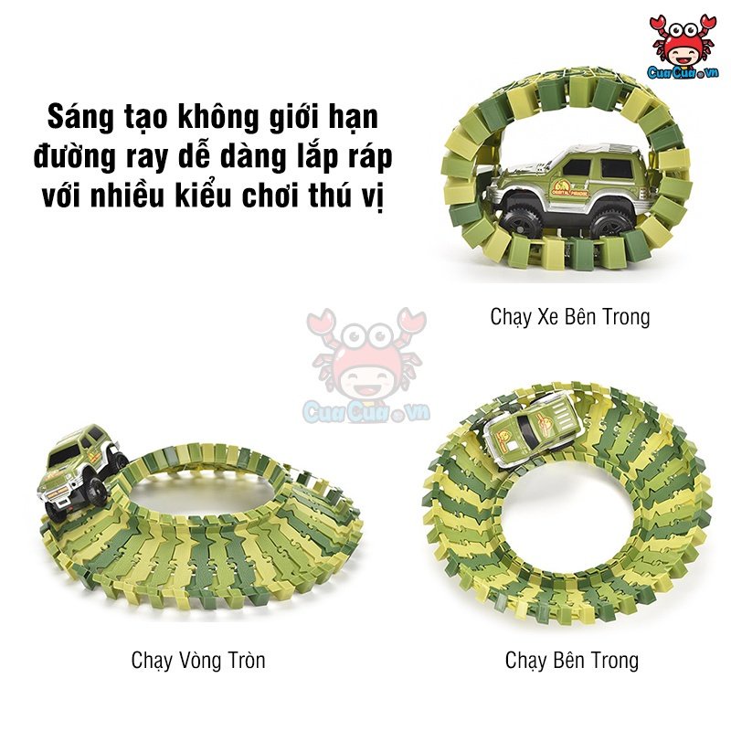 Đường Đua Ô tô đồ chơi khủng long 168 chi tiết cho bé lắp ráp đường đua thông minh, xe đồ chơi cho bé trai