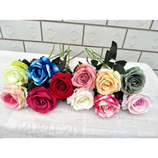 Cành hoa lụa hồng nhung 60cm