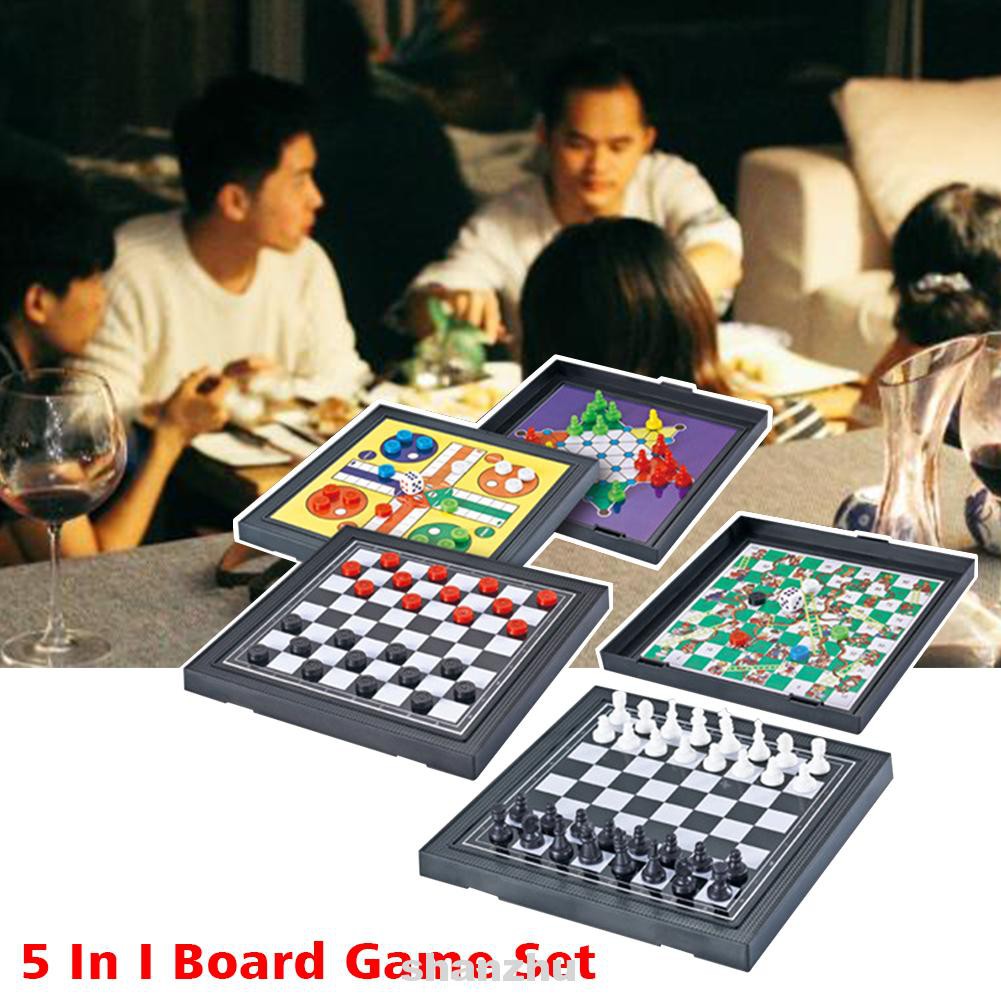 Bộ bàn cờ đồ chơi truyền thống mini 5 trong 1 cho người lớn / bé thích hợp cho tiệc gia đình / giải trí / giáo dục
