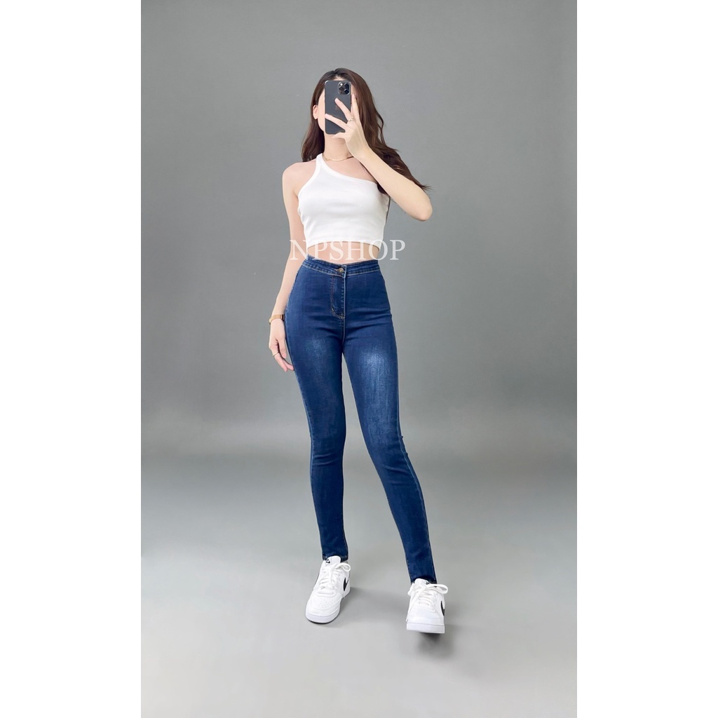 Quần jean nữ lưng cao không túi NPSHOP, quần bò cạp cao skinny jeans bigsize NPQ035