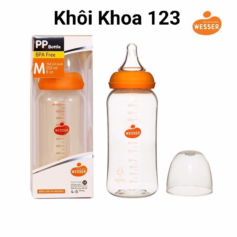 Bình sữa wesser không quai cổ hẹp (mẫu mới)_ 60/140/250 ml