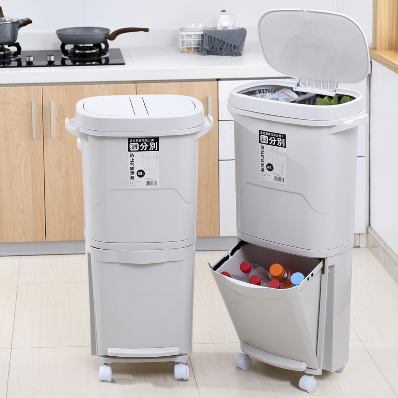 Thùng Đựng Rác 2 Tầng Sức Chứa Lớn 38 / 45l Có Bánh Xe Tiện Dụng Cho Gia Đình