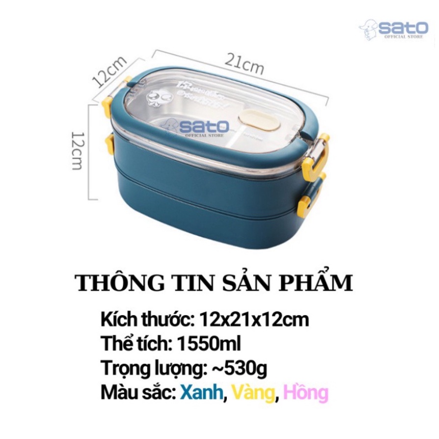 Hộp Cơm Giữ Nhiệt 2 Tầng 3 Ngăn, Chất Liệu Nhựa Lúa Mạch Nguyên Sinh An Toàn Cho Sức Khỏe, Ruột Inox 304 Cao Cấp