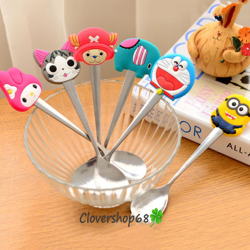 Thìa Thép Không Gỉ Tay Cầm Silicon Hình Thú Hoạt Hình Clovershop68