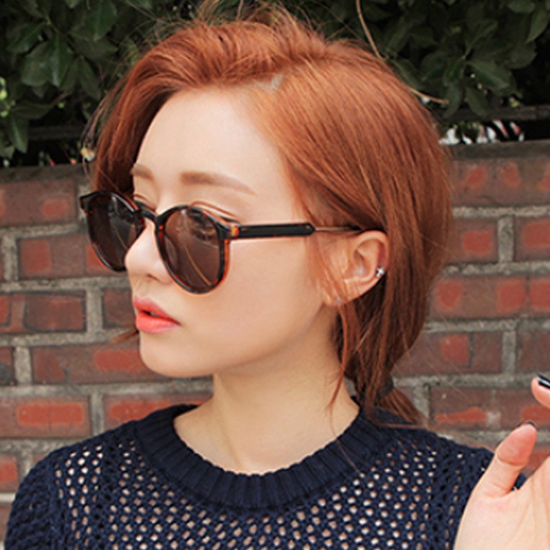 Fashion yellow round frame black sunglasses Korean face repair sunglasses trend transparent sun 6811 A