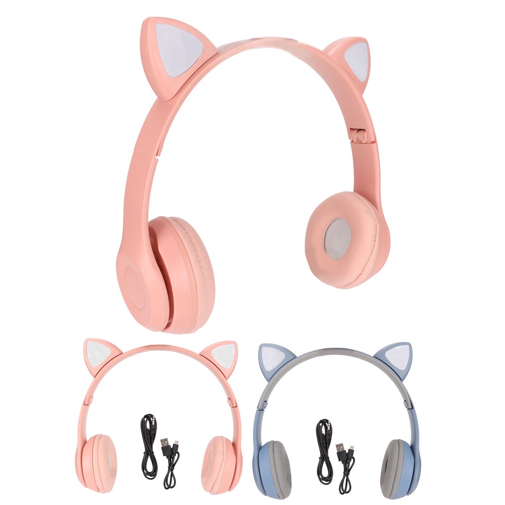 Có thể bán buôn Tai Nghe Bluetooth Không Dây Hình Tai Mèo Dễ Thương Có Đèn LED Hỗ Trợ Thẻ Nhớ Hàng giao ngaywashington057