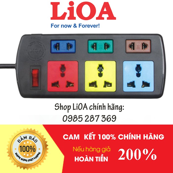 Ổ Cắm Điện LIOA, 6 Lỗ, Có Công Tắc, ~2000W, Dây Dài 3m/5m, Mã: 3DN3S