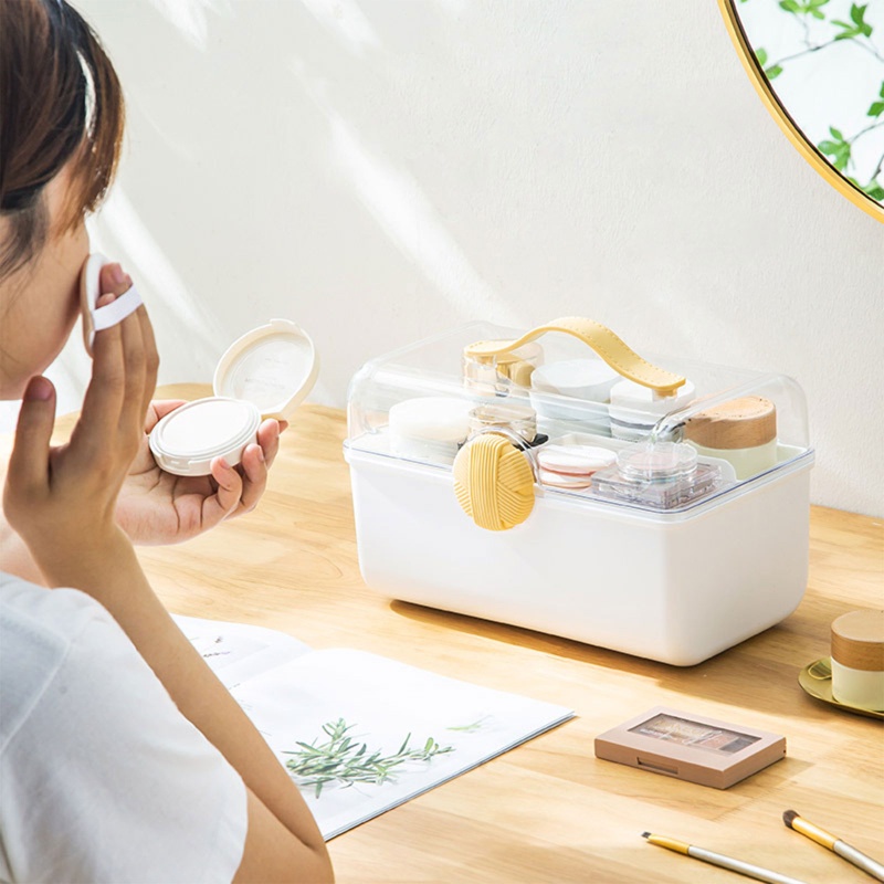 Hộp Đựng Mỹ Phẩm Để Bàn Hai Tầng Bằng Nhựa Sức Chứa Lớn Chống Bụi