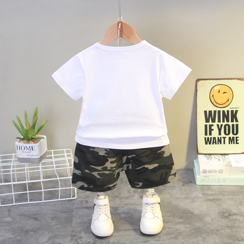 Quần áo thời trang cho những cậu bé tuổi 0-5 Summer đội quân đã ngụy trang quần áo bông gòn T-shirt 2 pcs Boys cùng nhau