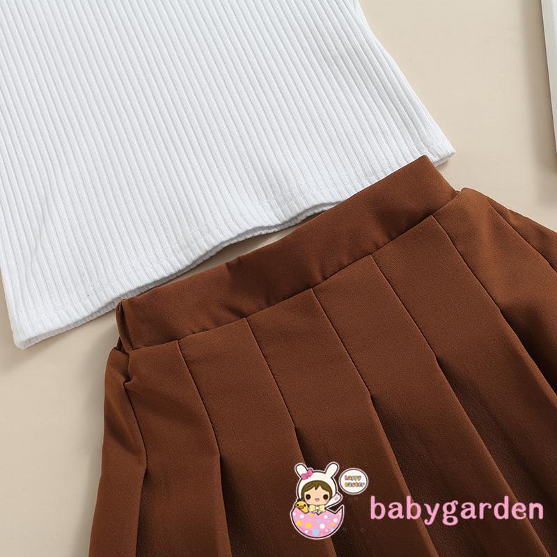 Bộ áo không tay cổ bẻ + chân váy xếp ly phong cách mùa hè đáng yêu thời trang dành cho bé gái 1-6 tuổi