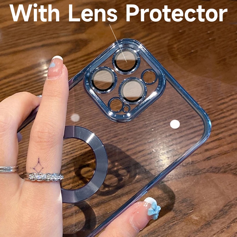 Ốp Điện Thoại Viền Vuông TPU Mềm Mạ Điện Kèm Phim Bảo Vệ Lens Cho iPhone 14 13 12 11 Pro Max Promax XS Max X