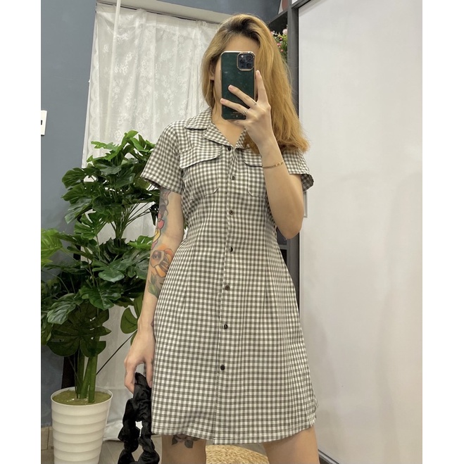 ĐẦM XINH CARO BO THUN Ở SAU LƯNG CỔ SƠMI - ĐẦM SAY DRESS