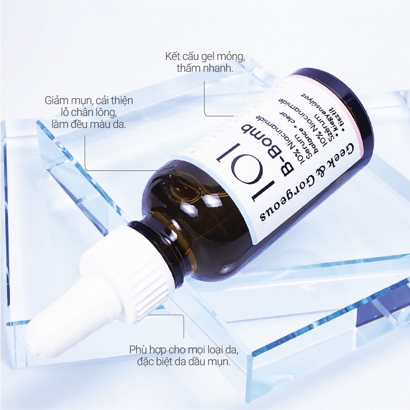 Tinh chất làm sáng da B-Bomb với 10% Niacinamide , Zinc PCA và Sarcosine