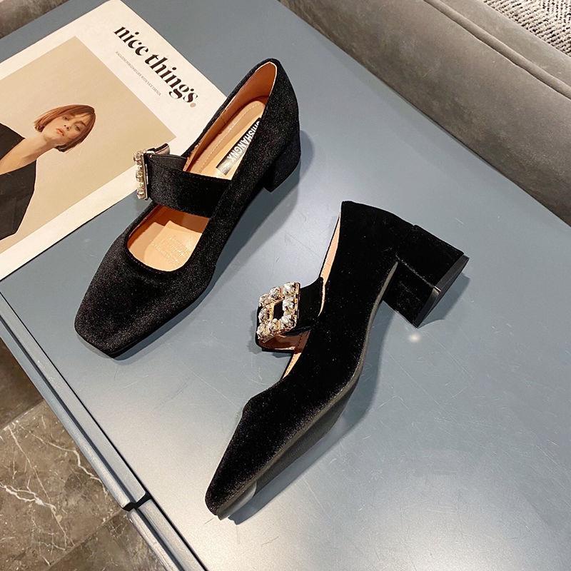 Giày búp bê mũi vuông đính đá sang trọng thời trang thu đông mới 2021 cho nữ