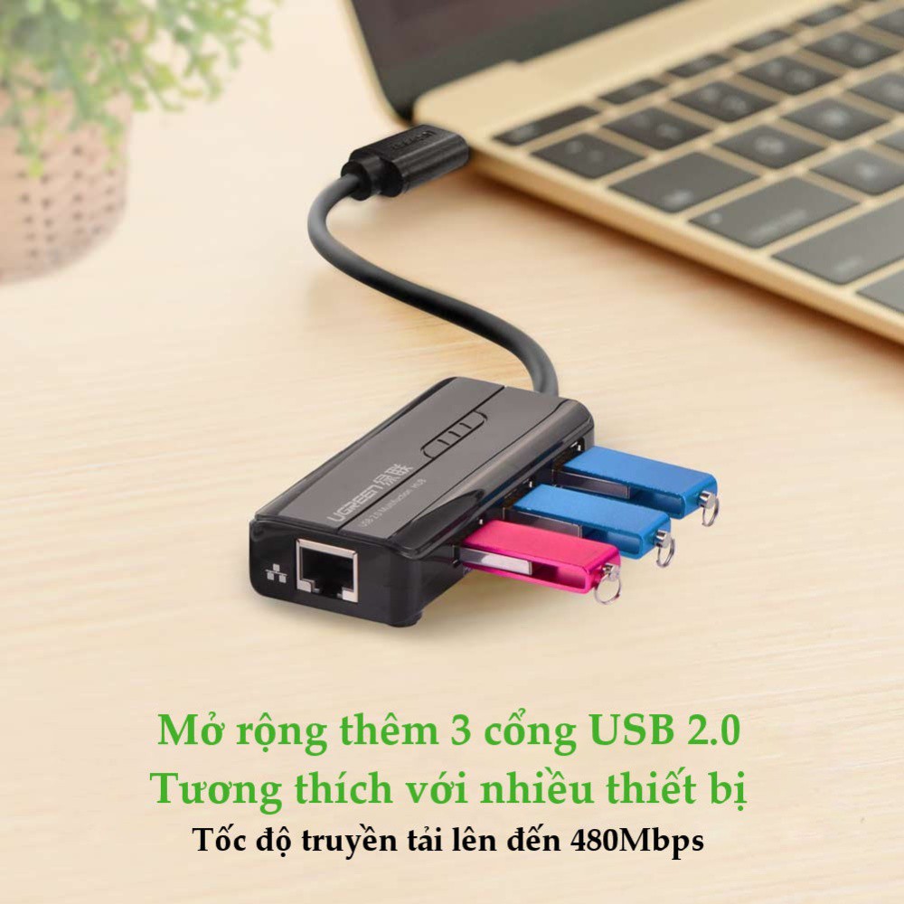 Hub USB, Bộ chia USB Type C ra 3 cổng USB 2.0 và 1 cổng Lan 10/100 Ugreen 30289