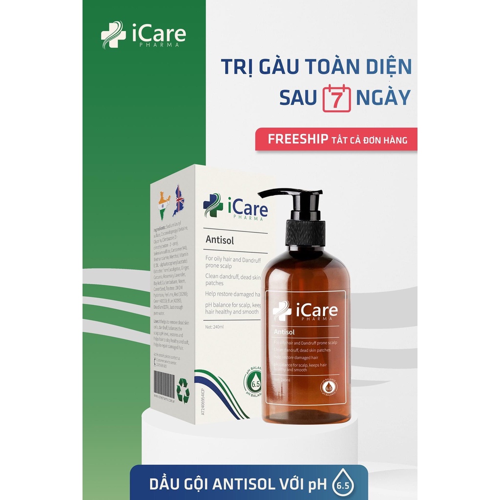 Dầu Gội Làm Sạch Gàu Không Khô Tóc Antisol - Chai 240ml iCare Pharma