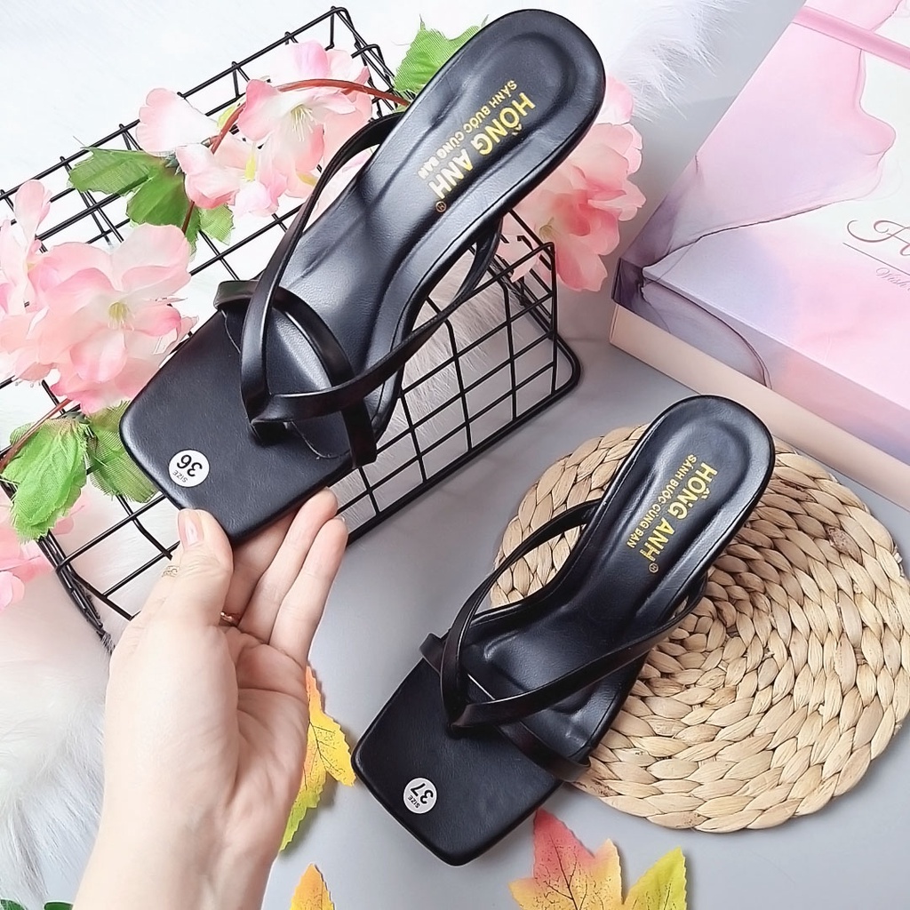 Giày cao gót  xỏ ngón nữ 7p quai mảnh kẹp xỏ ngón xinh mẫu mới đơn giản mũi vuông gót nhọn