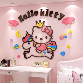🌸Giấy Dán Tường Trang Trí Phòng Bé Gái / Phòng Ngủ Hình Mèo Hello Kitty Hoạt Hình Sáng Tạo