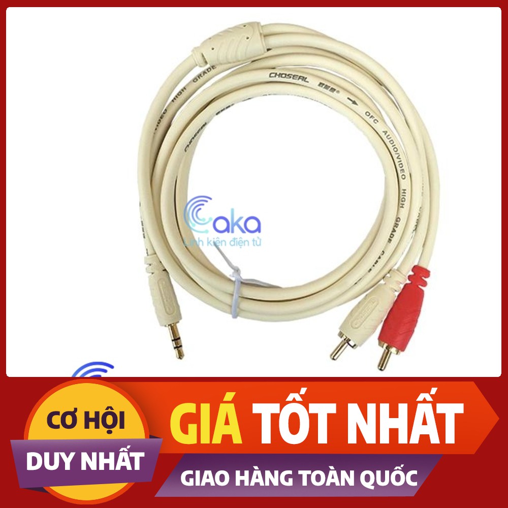 Dây tín hiệu đầu 3 ly (3.5mm) ra 2 đầu bông sen (AV/RCA) | Dây chính hãng Choseal đúc liền mạch chất lượng cao