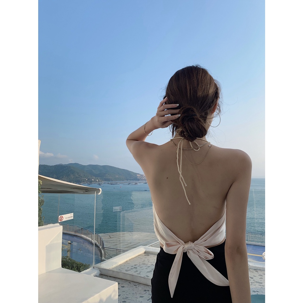 Áo Yếm Hở Lưng Có Mút Ngực Dáng Ngắn Croptop Cá Tính Chất Lụa Satin "YẾM LỤA"