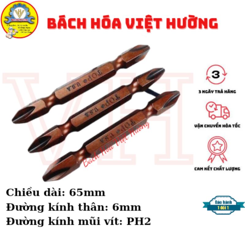 Mũi vít 2 đầu, đầu vít 4 cạnh 65mm Top xi nâu  chịu lực tốt, cứng cáp siêu rẻ dùng siết và mở ốc tiện lợi - đầu bắn vít