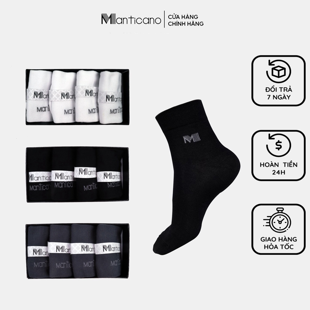Combo 4 đôi tất vớ cổ trung nam Manticano cao cấp vải bamboo (sợi tre), nano bạc kháng khuẩn khử mùi vớ nam công sở T2