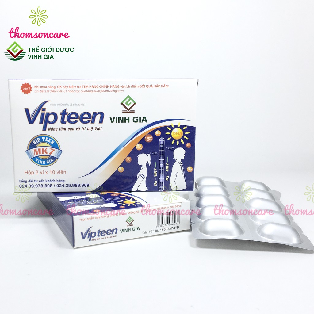 VIPTEEN Có tem tích điểm - Bổ sung canxi D3, tăng chiều cao cho trẻ em từ 10 tuổi, dậy thì, còi xương