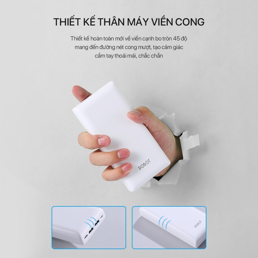 Pin Sạc Dự Phòng 20000mAh ROBOT RT20 Công Suất 10W 2 Output USB &amp; 2 Input Micro Type-C Bảo Hành 12 Tháng BenZ Store