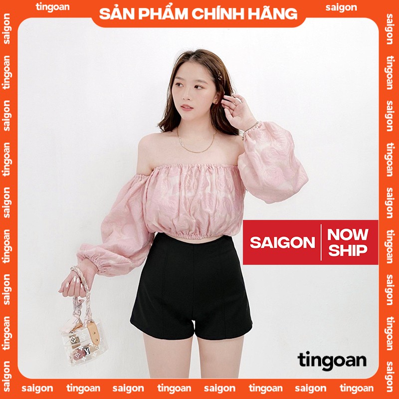 Áo trễ vai croptop tay rời vân hoa hồng VALENTINA OFF/PK | BigBuy360 - bigbuy360.vn