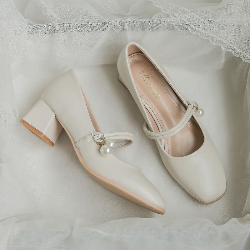 Giày công sở da mềm gót vuông 5 phân kết hợp đồ váy vóc giày cưới sang trọng giày cao gót dễ đi