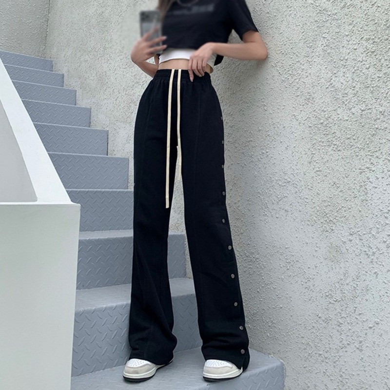 Quần jogger thể thao lưng cao ống rộng màu sắc đơn giản thời trang dành cho nữ