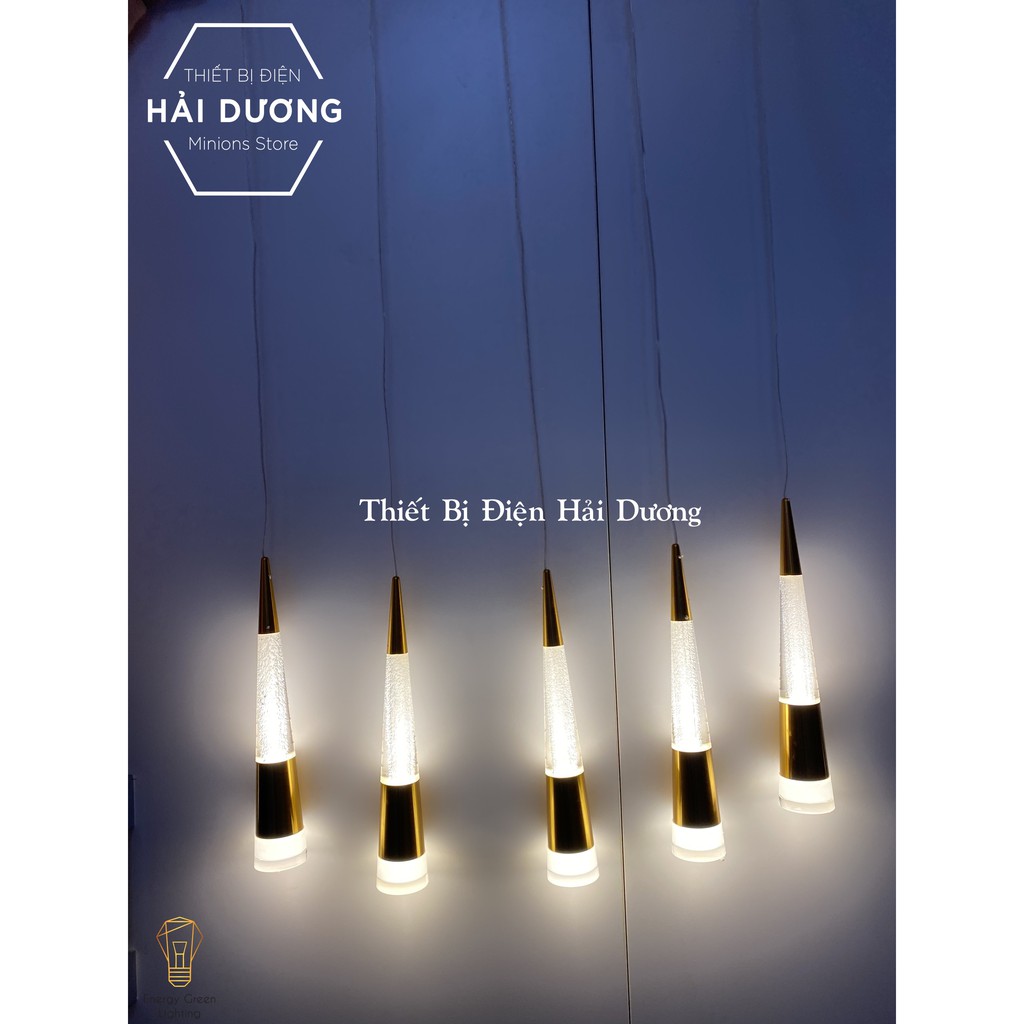 Bộ 5 Đèn Thả Trần Thủy Tinh Hình Ống DGT-099 - Có Đế Đèn Phát Sáng - Ánh Sáng Vàng - Energy Green Lighting