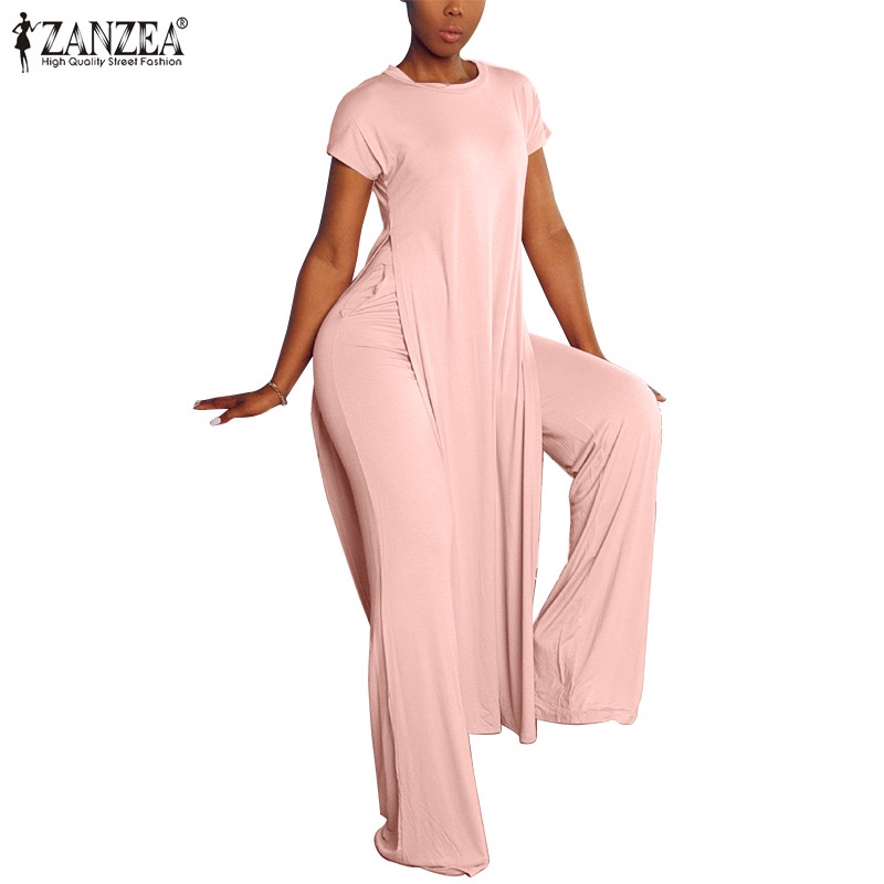 Set áo thun tay ngắn cổ tròn + quần đùi zanzea lưng co giãn thoáng mát thời trang nữ