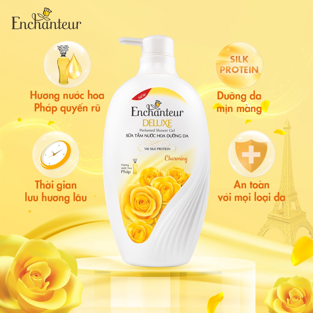 Combo Sữa tắm Enchanteur Naturelle hương hoa Iris 260g + Sữa Tắm Nước Hoa Dưỡng Da Charming 650G