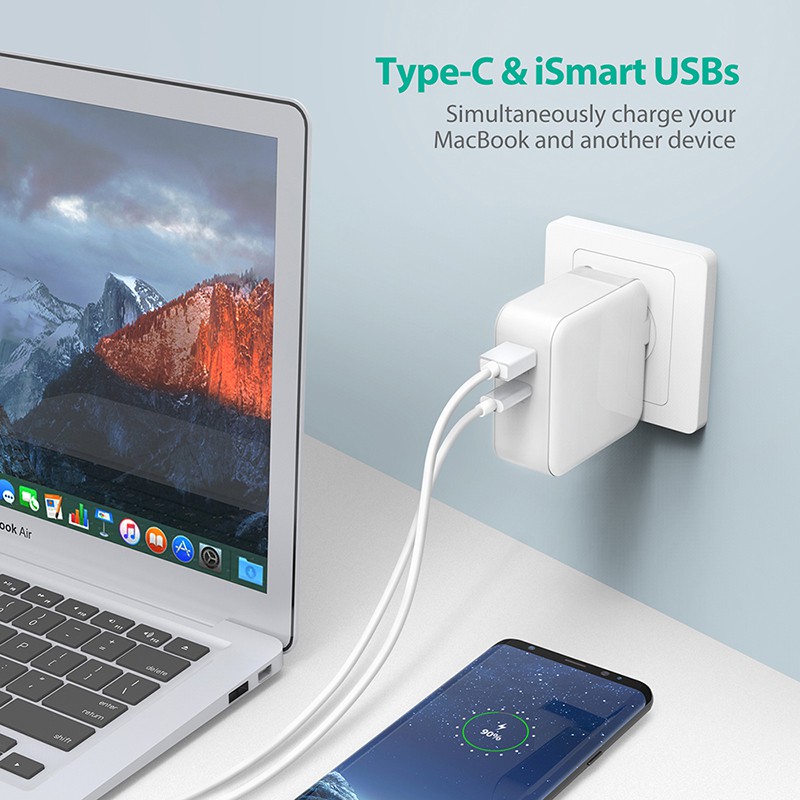 Củ Sạc RAVPower RP-PC080 36W iSmart, QC 3.0, USB Type C PD 18W  - Hàng Chính Hãng