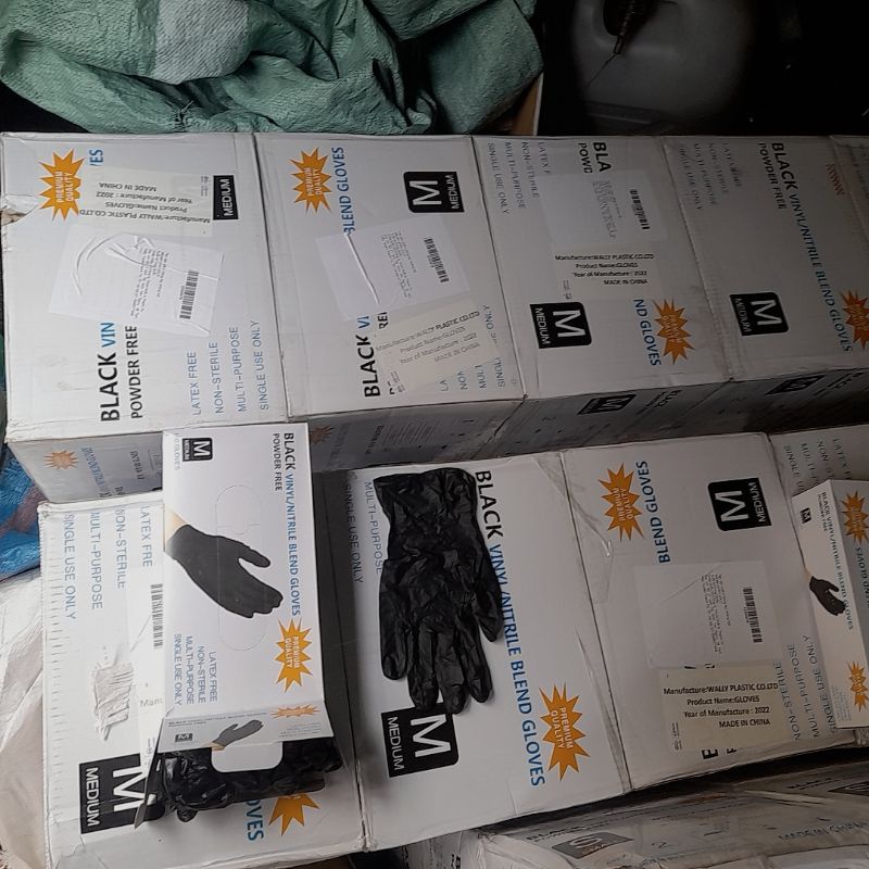 Thùng 10 Hộp Găng Tay Vinyl  Màu Đen Không Bột Black Vinyl/Nitrile Blend Gloves Sử Dụng Trong Tóc Spa Phun Xăm,Pha Chế