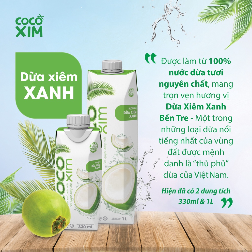 COMBO 6 HỘP Nước dừa đóng hộp Cocoxim Xanh 330ml/ Hộp