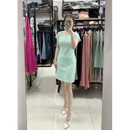 đầm ren nữ dáng ôm màu xanh dự tiệc