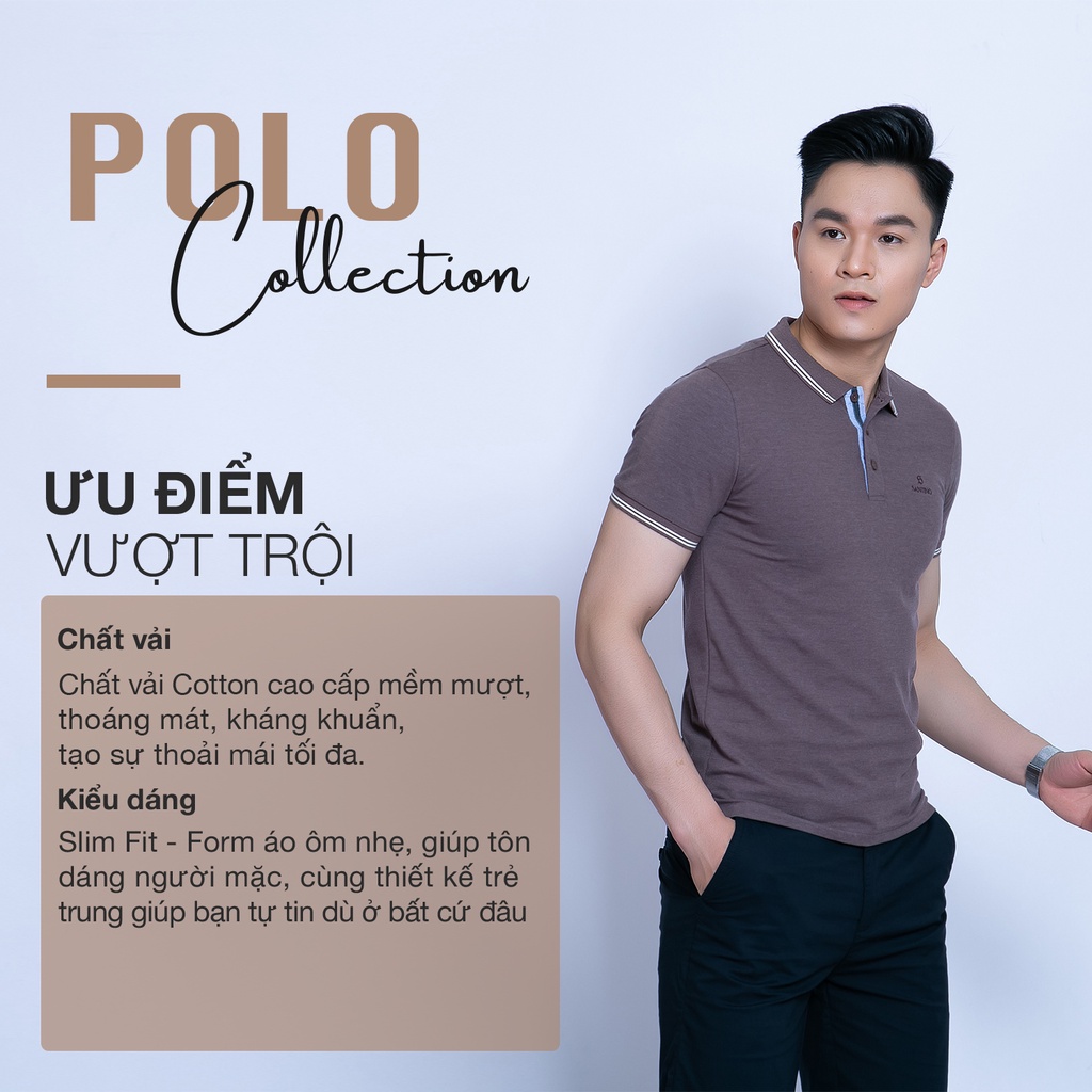 Áo Polo nam cổ bẻ vải Cotton SANTINO  phối bo cổ cao cấp, co giãn 4 chiều, thoáng mát, form ôm nhẹ trẻ trung - B125
