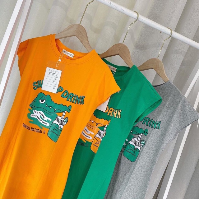 ĐẦM XUÔNG CÁ SẤU TAY HẾN chất cotton mát cổ tròn 4 màu | BigBuy360 - bigbuy360.vn