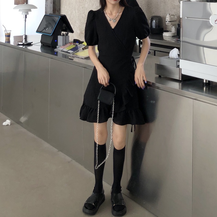 [Ảnh Thật] Váy Đen Thắt Dây Eo, Váy Công Sở, Váy Tiểu Thư Phong Cách Hàn Quốc Cao Cấp DMee