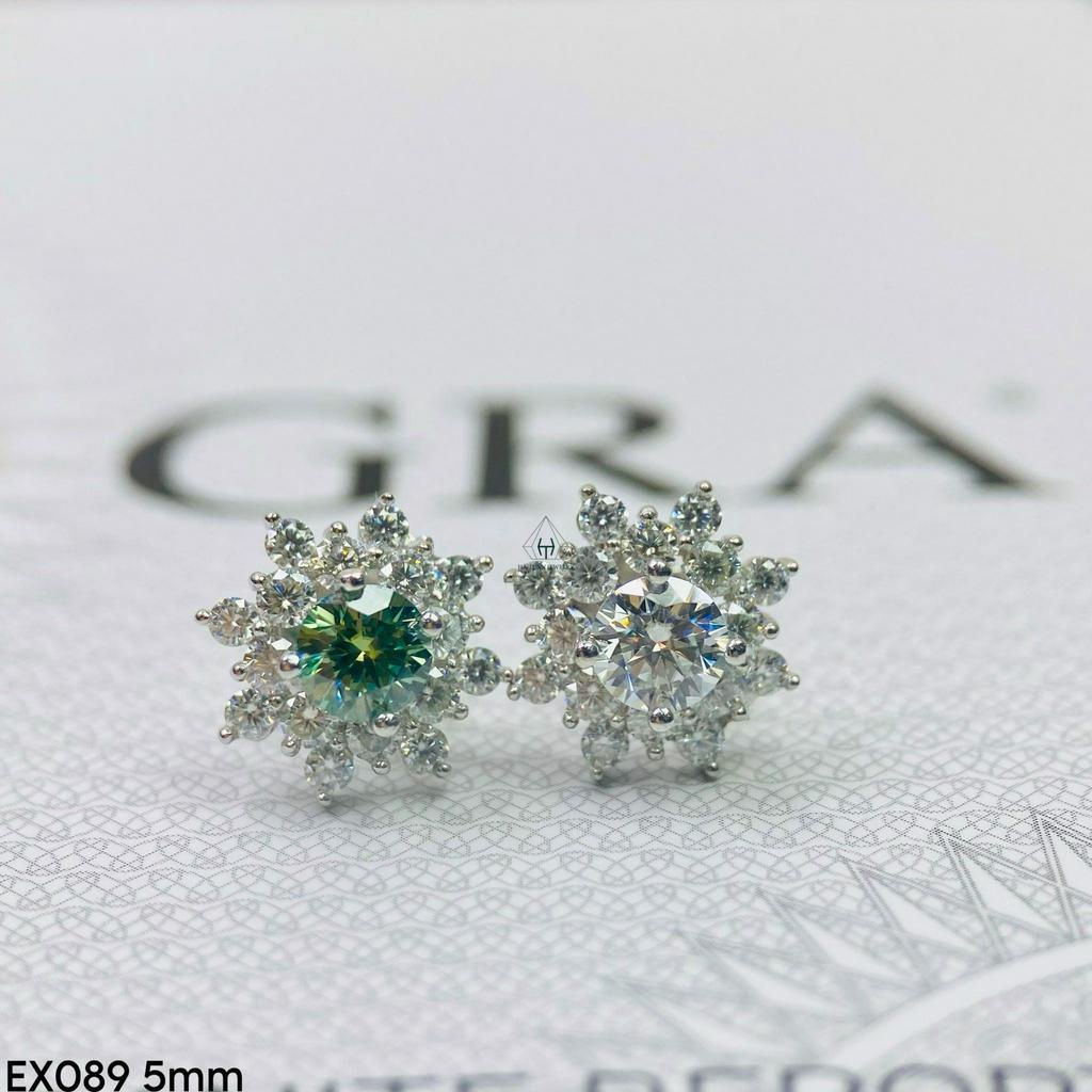 Bông tai Bạc đính FULL đá Moissanite viên chủ kích thước 5mm EX089