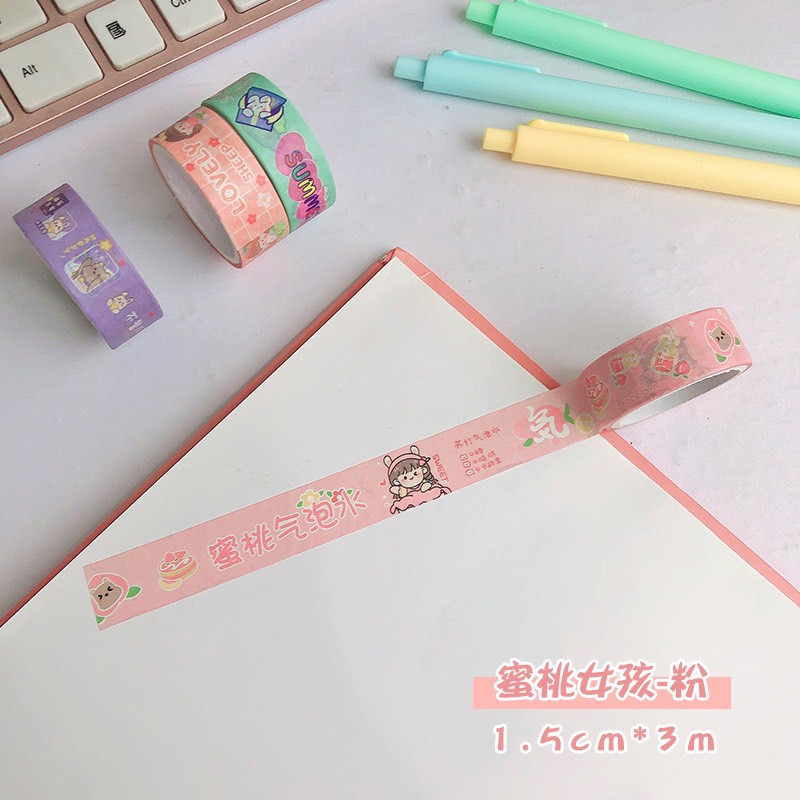 Băng dính hoạt hình trang trí sổ tay style Hàn dễ thương Washi tape C-02