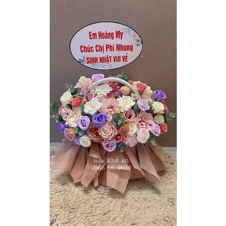 [Khai trương, sinh nhật] Lẵng khai trương siêu cao cấp, kt 45x50cm. Hoa sáp mix hoa lụa cao cấp