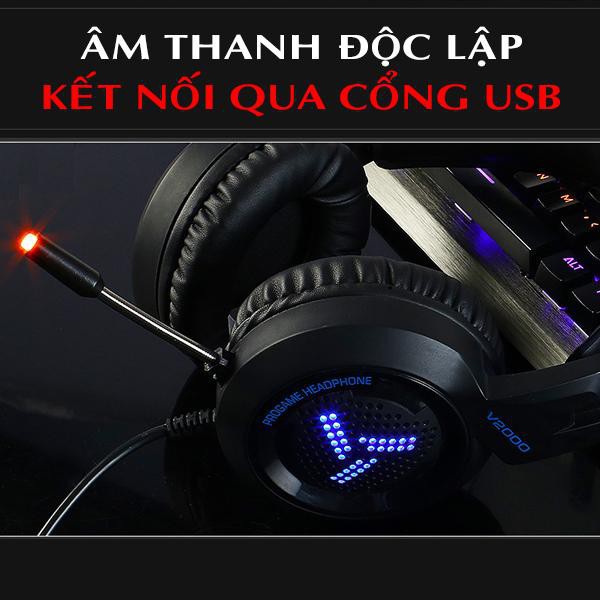 Tai nghe gaming chụp tai V2000 chuyên phòng game cổng USB âm thanh 7.1 kết nối có đèn led .MIC,ÂM THANH . Liên hệ mua hà